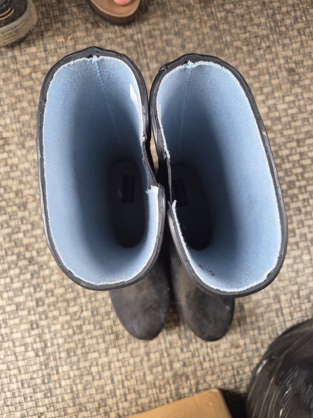 Sperry Black Rain Boots with Light Blue Interior